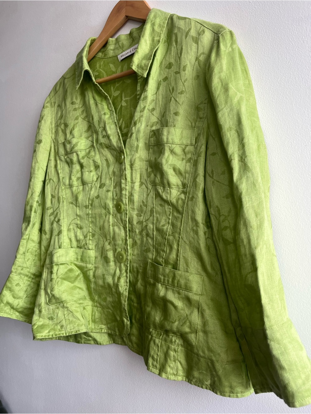 Melanie Lyne Lime Green Linen Blazer Jacket | Coastal Grandmother Summer Size XL - Picture 3 of 9